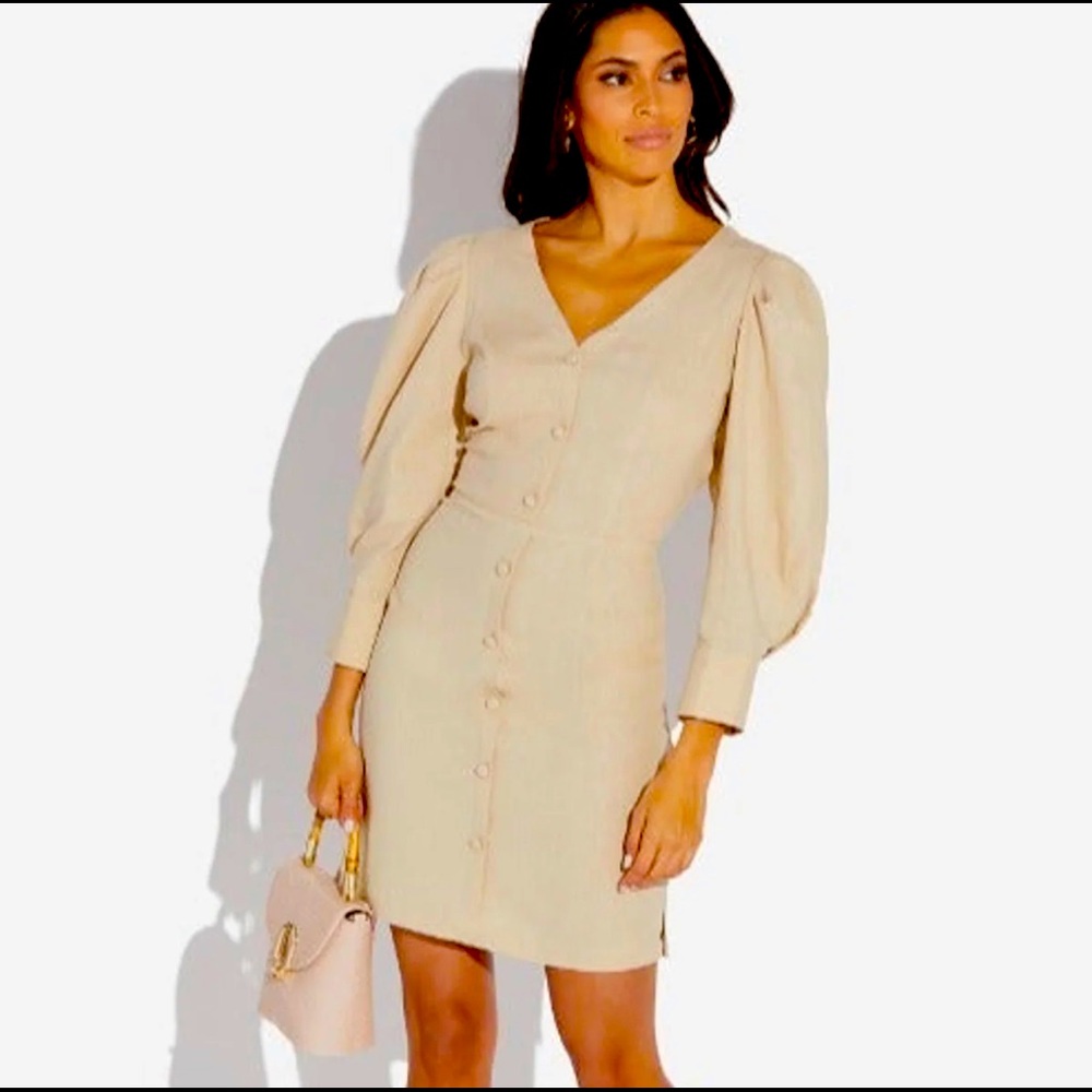 Linen blend oatmeal dress